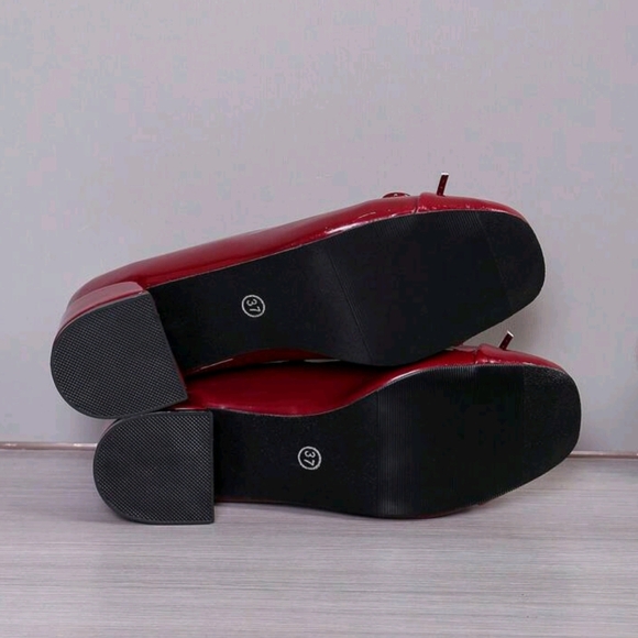 New 2024 Women Classic Red High Heels Ballet Flats With Square Toe, Chunky/Low - Picture 4 of 7